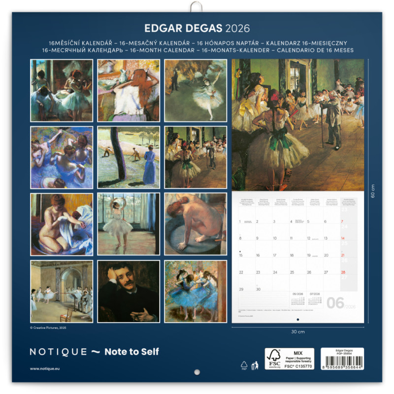NOTIQUE Poznámkový kalendár Edgar Degas 2026, 30 x 30 cm 14