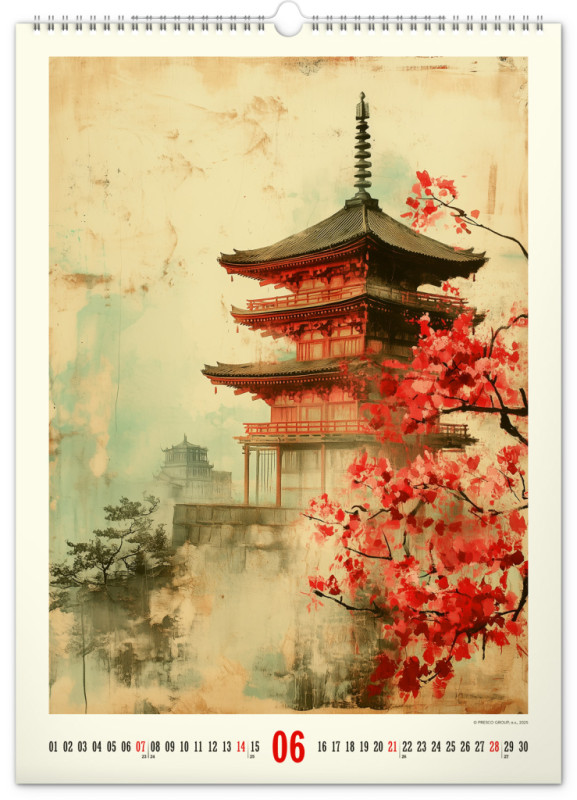NOTIQUE Nástenný kalendár Vintage plagáty – japonské umenie 2026, 33 x 46 cm 6