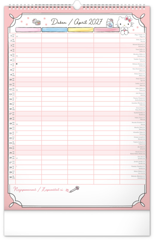 NOTIQUE Nástenný kalendár Rodinný plánovací Hello Kitty XL CZ/SK 2027, 33 x 46 cm 4