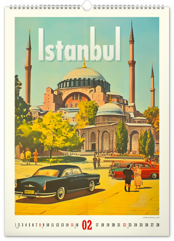 NOTIQUE Nástenný kalendár Vintage plagáty – svetové mestá 2026, 33 x 46 cm 2