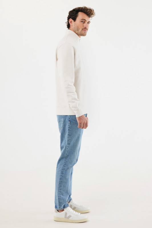 IQONIQ Elgon sveter s krátkym zipsom z recyklovanej bavlny ivory white XXXL 6