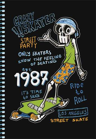 Špirálový zošit, A5, štvorčekový, 80 listov, SHKOLYARYK " Skate board", mix 3