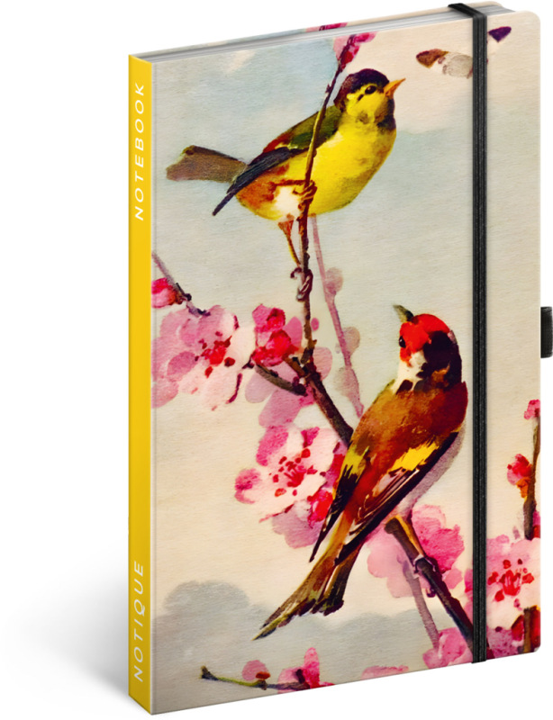 NOTIQUE Notes Vtáčiky – sakura Kateřiny Winterové, linajkovaný, 13 x 21 cm