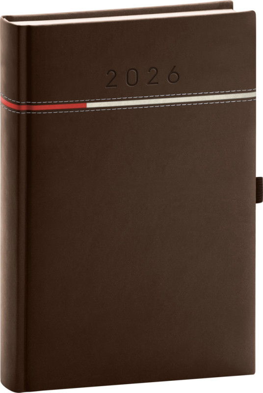 NOTIQUE Denný diár Tomy 2026, hnedo-červený, 15 x 21 cm