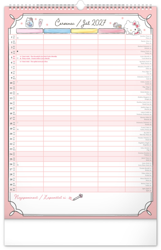 NOTIQUE Nástenný kalendár Rodinný plánovací Hello Kitty XL CZ/SK 2027, 33 x 46 cm 7