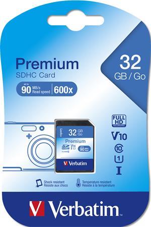 Pamäťová karta, SDHC, 32GB, C1L0/U1, 90/10 MB/s, VERBATIM "Premium"