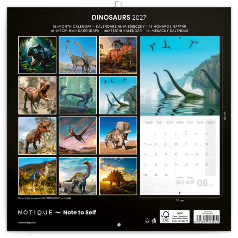 NOTIQUE Poznámkový kalendár Dinosaury 2027, 30 x 30 cm 14