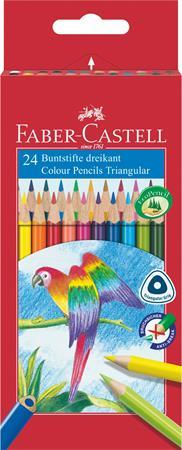 Farebné ceruzky, sada, trojhranný tvar, FABER-CASTELL "Papagáj", 24 rôznych farieb