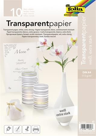 Transparentný papier, A4, 115 g, 10 listov, FOLIA, biely