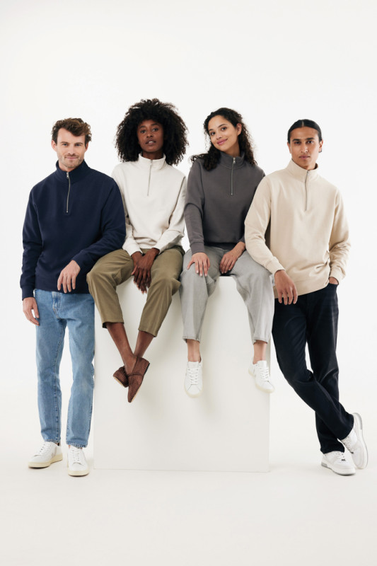 IQONIQ Elgon sveter s krátkym zipsom z recyklovanej bavlny ivory white XL 19