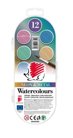 Vodové farby, 12-kusové, 30 mm, ICO "Süni", neónové a kovové farby 1