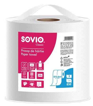 Papierové utierky, 100 % celulóza, na rolke, 212,6 m, priemer 26,5 cm, 2-vrstvové, SOVIO
