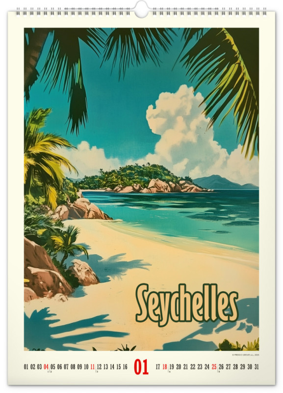 NOTIQUE Nástenný kalendár Vintage plagáty – tropické raje 2026, 33 x 46 cm 1