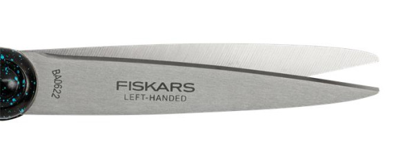 Nožnice, pre tínedžerov, 20 cm, pre ľavákov, FISKARS, bodkované pávie modré 2