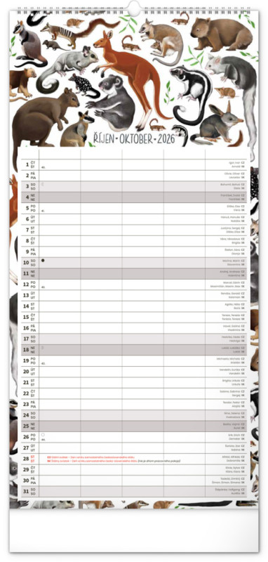 NOTIQUE Nástenný kalendár Rodinný plánovací Animalium CZ/SK 2026, 21 x 42 cm 10