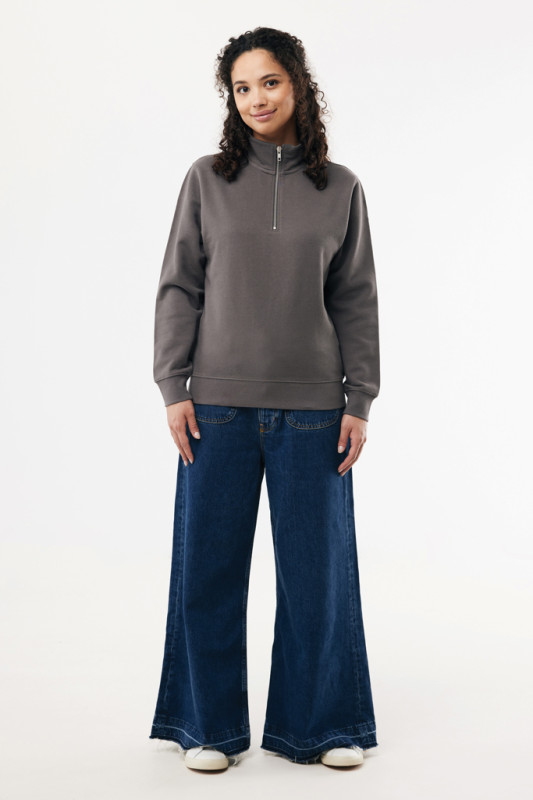 IQONIQ Elgon sveter s krátkym zipsom z recyklovanej bavlny antracitová XS 10