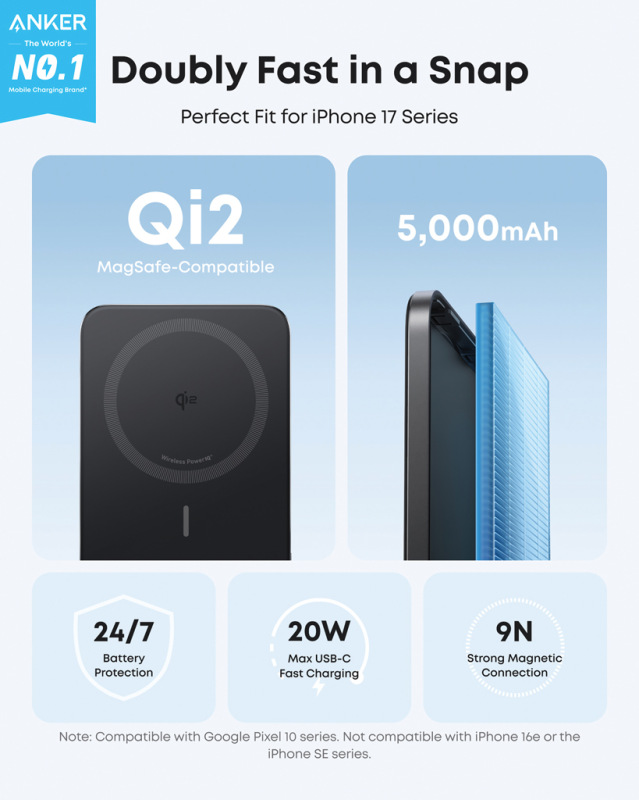 Anker Nano Wireless Power Bank 5K 15 W MagGo Slim Qi2 čierna 4