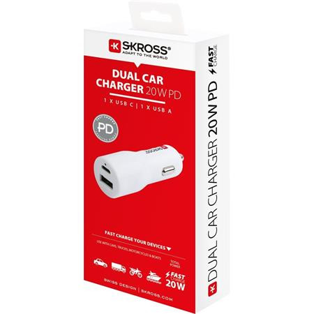 Autonabíjačka, 1xUSB-A, 1xUSB-C PD, 20W, SKROSS 2