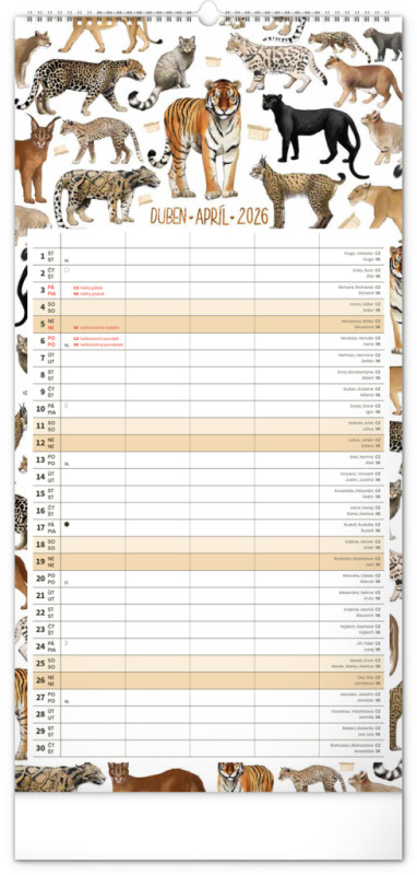 NOTIQUE Nástenný kalendár Rodinný plánovací Animalium CZ/SK 2026, 21 x 42 cm 4