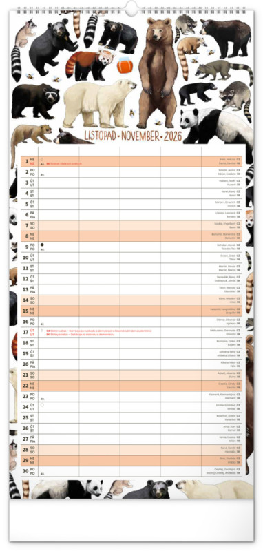 NOTIQUE Nástenný kalendár Rodinný plánovací Animalium CZ/SK 2026, 21 x 42 cm 11