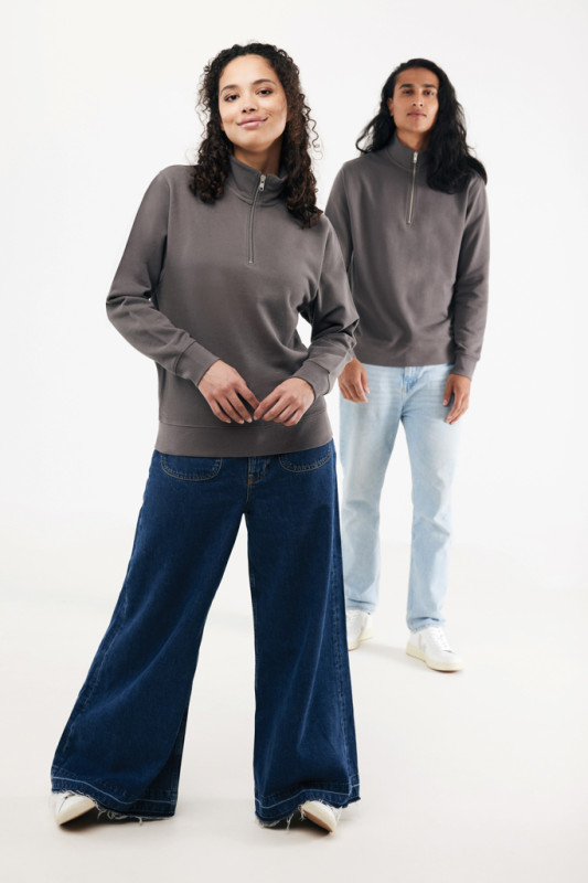 IQONIQ Elgon sveter s krátkym zipsom z recyklovanej bavlny antracitová L 14