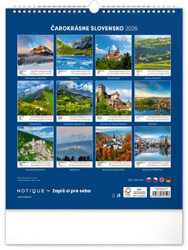 NOTIQUE Nástenný kalendár Čarokrásne Slovensko 2026, 30 x 34 cm 13