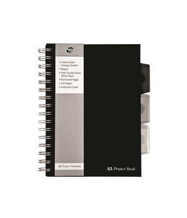 Špirálový zošit, A5, linajkový, 125 strán, PUKKA PAD "Black project book", čierna