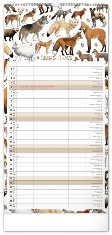 NOTIQUE Nástenný kalendár Rodinný plánovací Animalium CZ/SK 2026, 21 x 42 cm 7