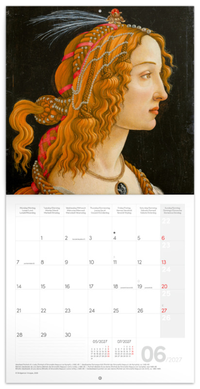 NOTIQUE Grid calendar Sandro Botticelli 2027, 30 x 30 cm 1