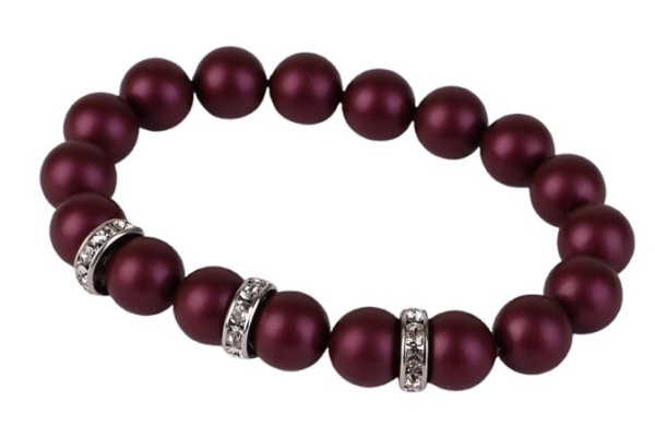 ART CRYSTELLA Náramok, z bordovo fialových SWAROVSKI® perál, s bielym rondella krištáľom, 10mm, ART CRY 1