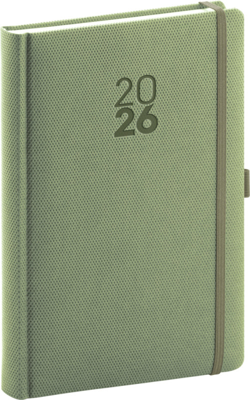 NOTIQUE Denný diár Diamante 2026, olivový, 15 x 21 cm
