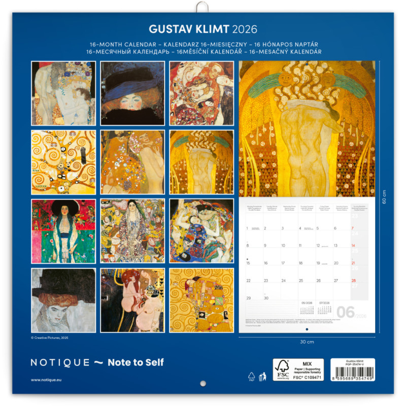 NOTIQUE Poznámkový kalendár Gustav Klimt 2026, 30 x 30 cm 14