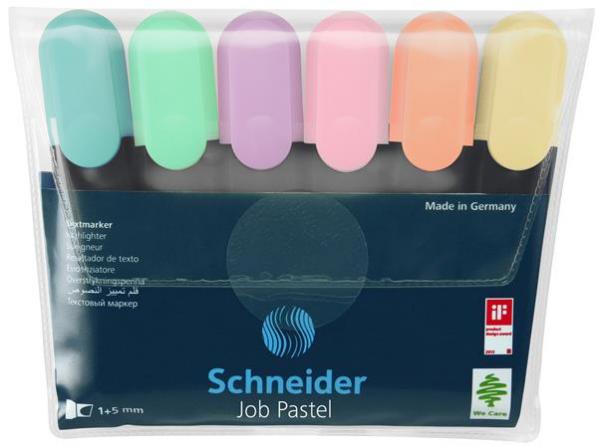 Zvýrazňovač, sada, 1-5 mm, SCHNEIDER "Job Pastel", 6 rôznych pastelových farieb
