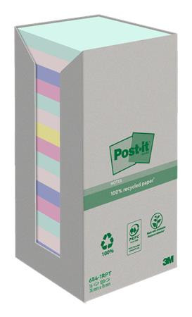 Samolepiaci bloček, 76x76 mm, 16x100 listov, ekologický, 3M POSTIT "Nature", mix pastelový