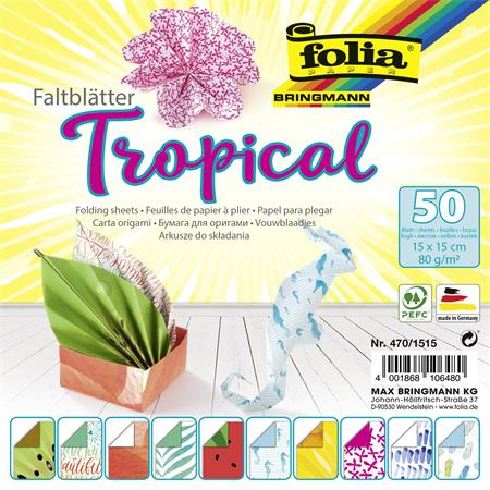 Origami papier, 15x15 cm, 80 g, 50 listov, FOLIA "Tropical", 10 rôznych vzorov 1