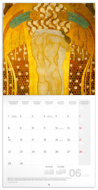 NOTIQUE Poznámkový kalendár Gustav Klimt 2026, 30 x 30 cm 1