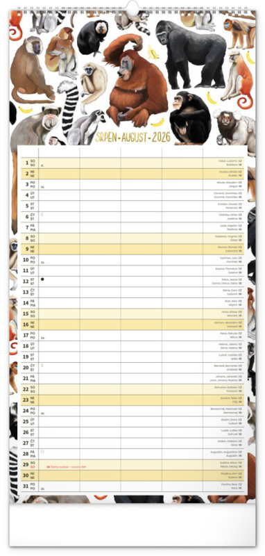 NOTIQUE Nástenný kalendár Rodinný plánovací Animalium CZ/SK 2026, 21 x 42 cm 8
