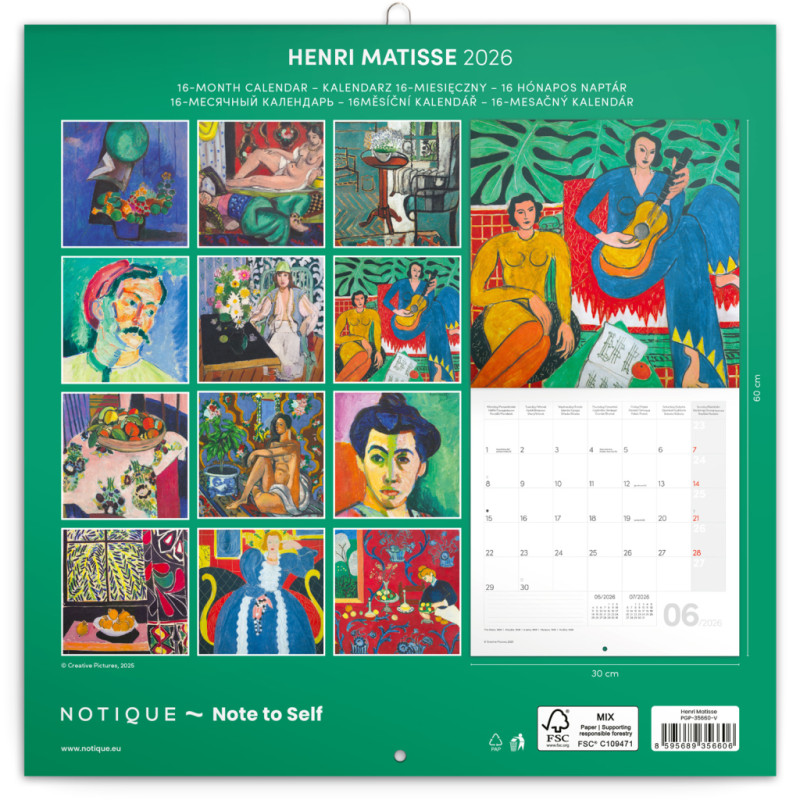 NOTIQUE Poznámkový kalendár Henri Matisse 2026, 30 x 30 cm 14