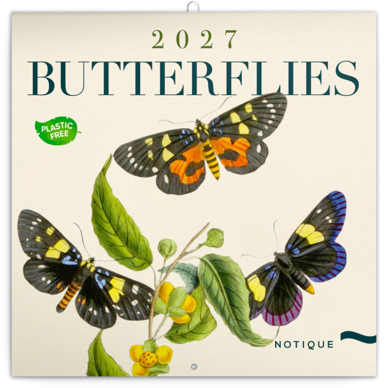 NOTIQUE Poznámkový kalendár Motýle FREE 2027, PLASTIC FREE, 30 x 30 cm