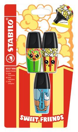 Sada zvýrazňovačov, 2-5 mm, STABILO "Boss Mini Sweet Friends", 3 rôzne farby