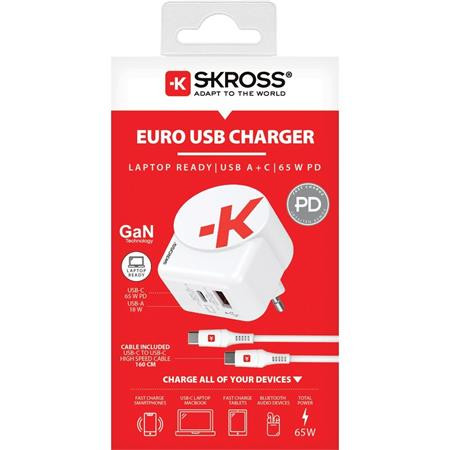 Sieťová nabíjačka, 1xUSB-A, 1xUSB-C, PD, 65W, GaN, USB-C kábel, SKROSS 3