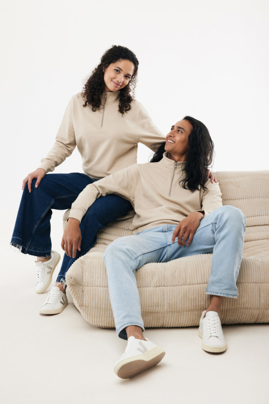 IQONIQ Elgon sveter s krátkym zipsom z recyklovanej bavlny desert XL 14