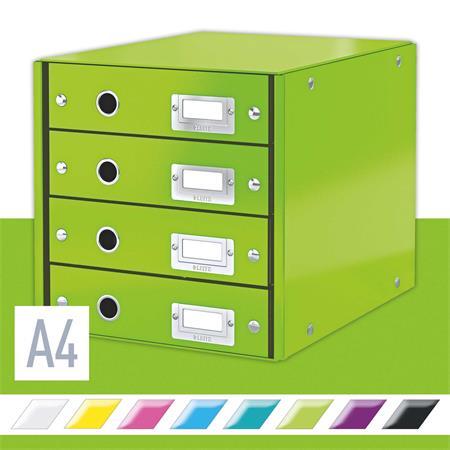 Zásuvkový box, polaminovaný kartón, 4 zásuvky, LEITZ "Click&Store", zelená
