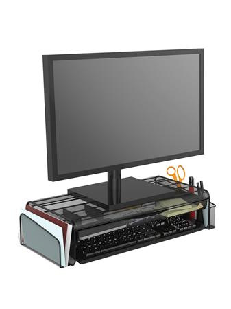 Stojan na monitor, s organizérom, drôtený, ALBA, čierny 2