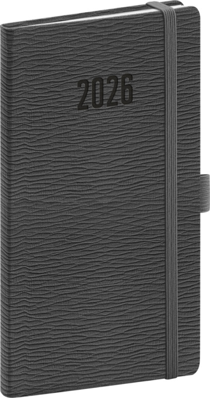 NOTIQUE Vreckový diár Rivoli 2026, sivý, 9 x 15,5 cm