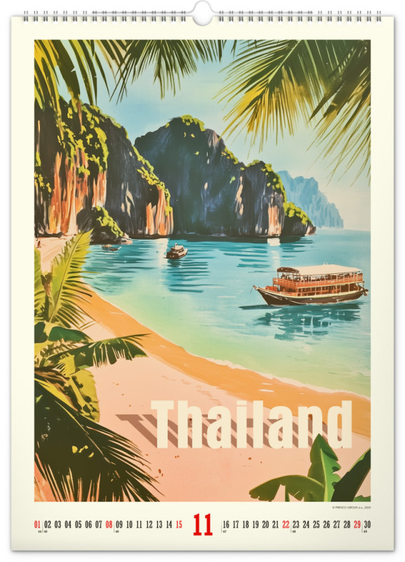 NOTIQUE Nástenný kalendár Vintage plagáty – tropické raje 2026, 33 x 46 cm 11