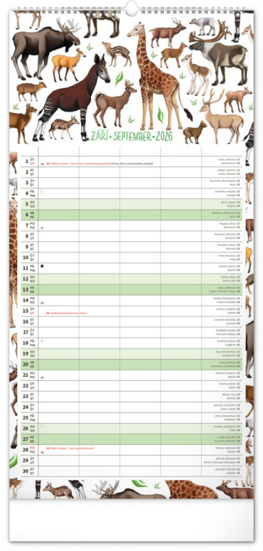 NOTIQUE Nástenný kalendár Rodinný plánovací Animalium CZ/SK 2026, 21 x 42 cm 9