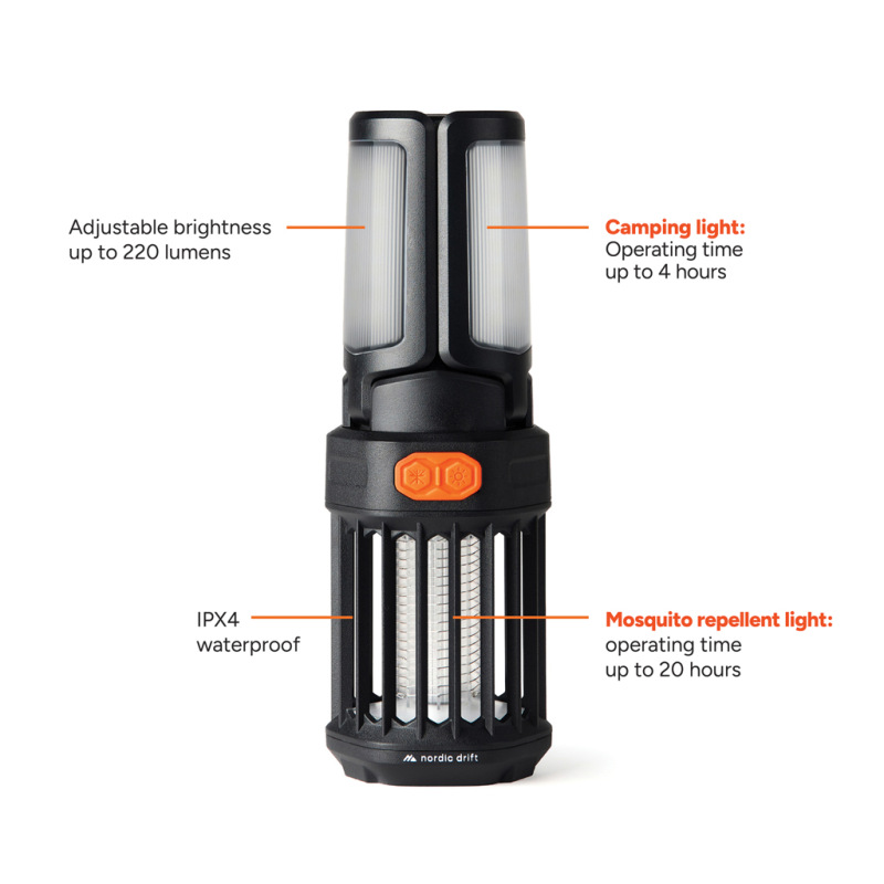 Nordic Drift Titan prenosné kemp. svetlo s odpudz. komárov čierna 2