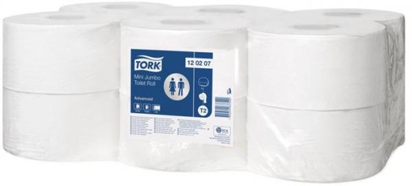 Toaletný papier, T2 systém, 2-vrstvový,  priemer: 19,5 cm, Advanced, TORK "Mini Jumbo", bi