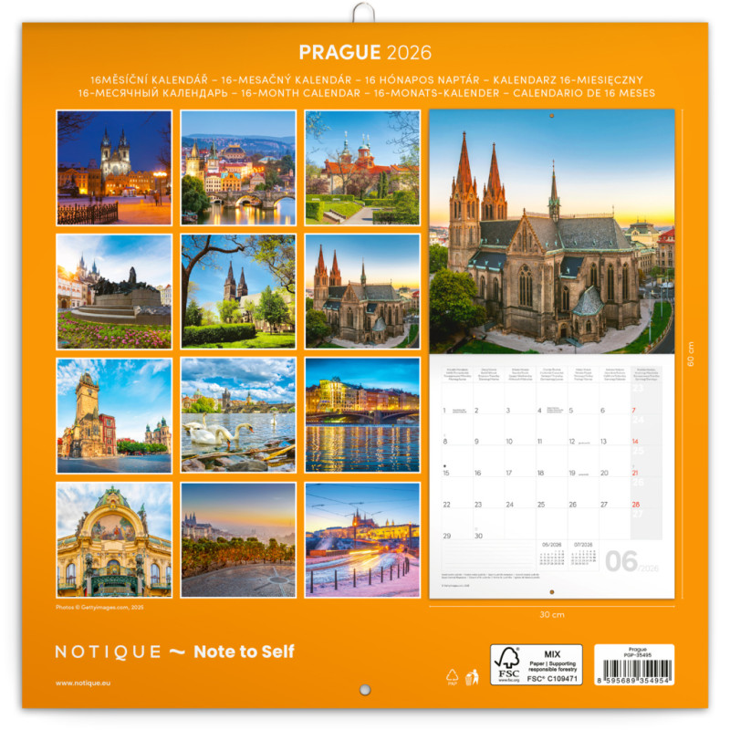 NOTIQUE Poznámkový kalendár Praha 2026, 30 x 30 cm 14